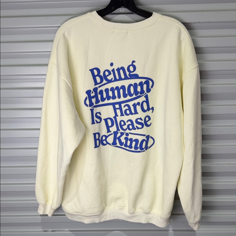 The Mayfair Group Human Kind Cream Sweater with Blue Text Size M/L